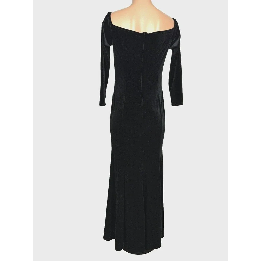 TTY Bridal Women's Size 8 Black Off The Shoulder Velvet Mermaid Evening Gown - Picture 6 of 16